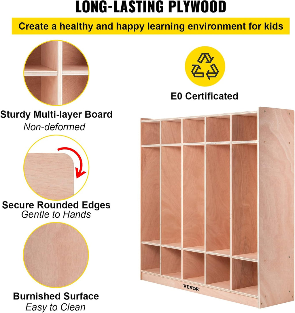 VEVOR 5-Section Classroom Coat Locker, 10 Cubbies for Daycare, Classroom Cubbies with 4 Casters & 5 Hooks, Daycare Furniture for Home, School, Nursery, Kindergarten