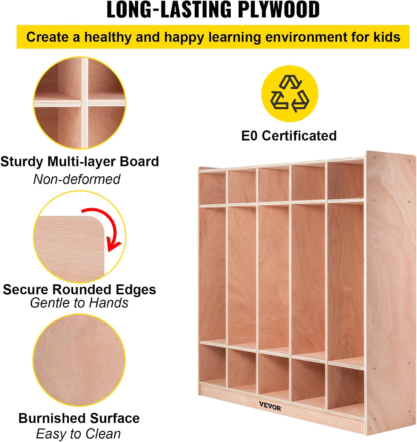 VEVOR 5-Section Classroom Coat Locker, 10 Cubbies for Daycare, Classroom Cubbies with 4 Casters & 5 Hooks, Daycare Furniture for Home, School, Nursery, Kindergarten