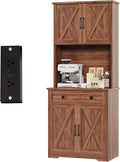 Garvee 71" Pantry Cabinet with Charging Station, Tall Kitchen Pantry Storage Cabinet with Microwave Stand, Large Farmhouse Kitchen Hutch with Cabinet Doors & Drawer for Living Room, Dining Room