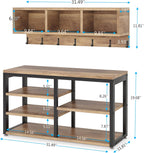 LITTLE TREE Coat Shoe Rack, Hall Tree Entryway Bench Set for Hallway, Living Room, Bedroom, Oak+Black
