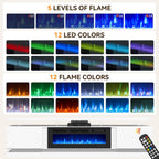 80" Modern Fireplace TV Stand for TVs up to 90", White Entertainment Center with Black Electric Fireplace,Storage Cabinets&Adjustable LED Light, Media Console for Living Room