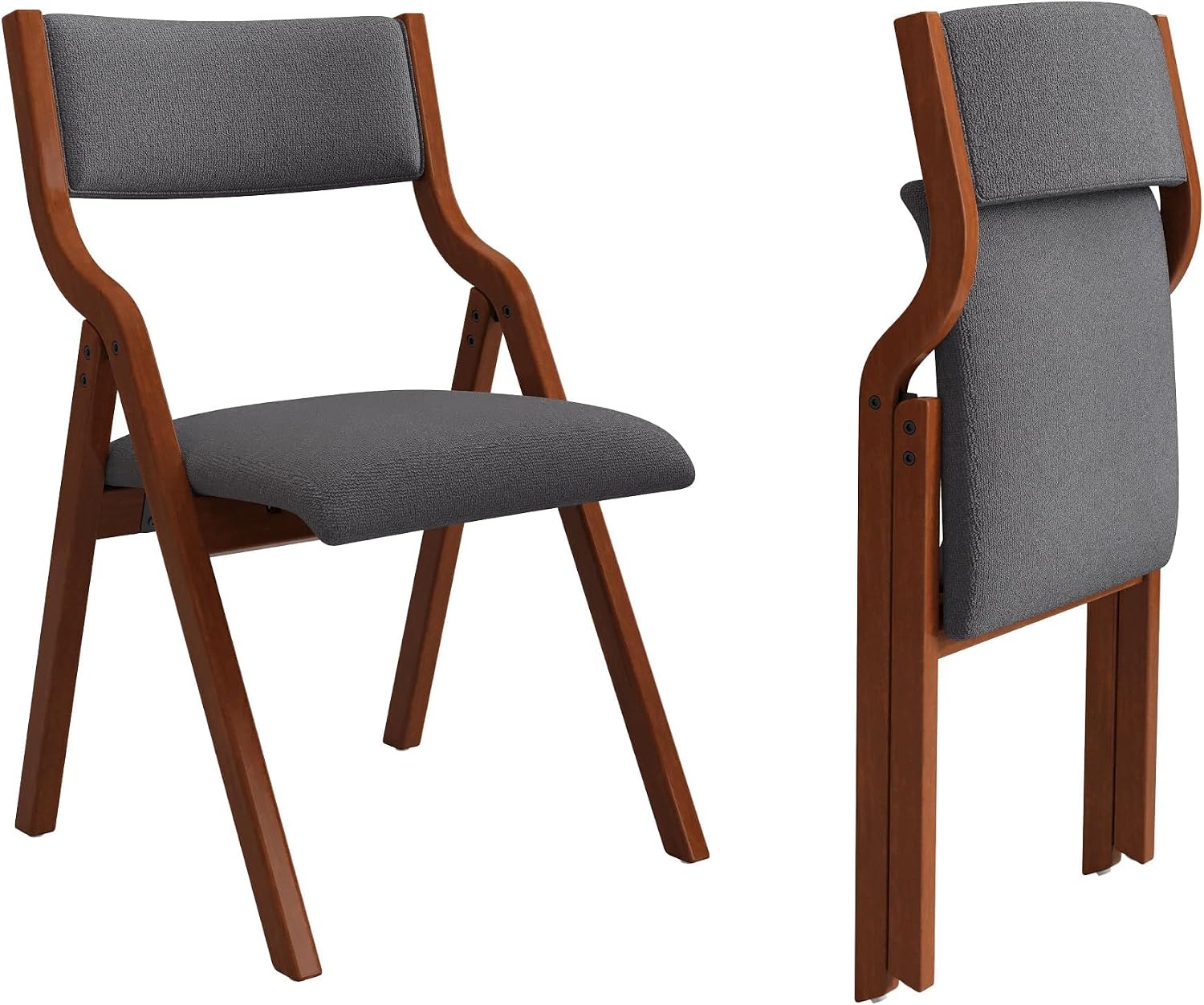Ball & Cast Foldable Chair with Padded Seat,Wooden Portable Folding Dining Chair W/Ergonomically Designed Back and Cushion,Easy Carry,No Assembly Required,for Kitchen,Set of 2,Grey+Cherry