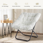 Comfy Saucer Chair, Faux Fur Disc Chair Foldable, Lounge Lazy Chairs for Living Room Bedroom Dorm, Reading Chair for Kids Adults Girls Teens, White