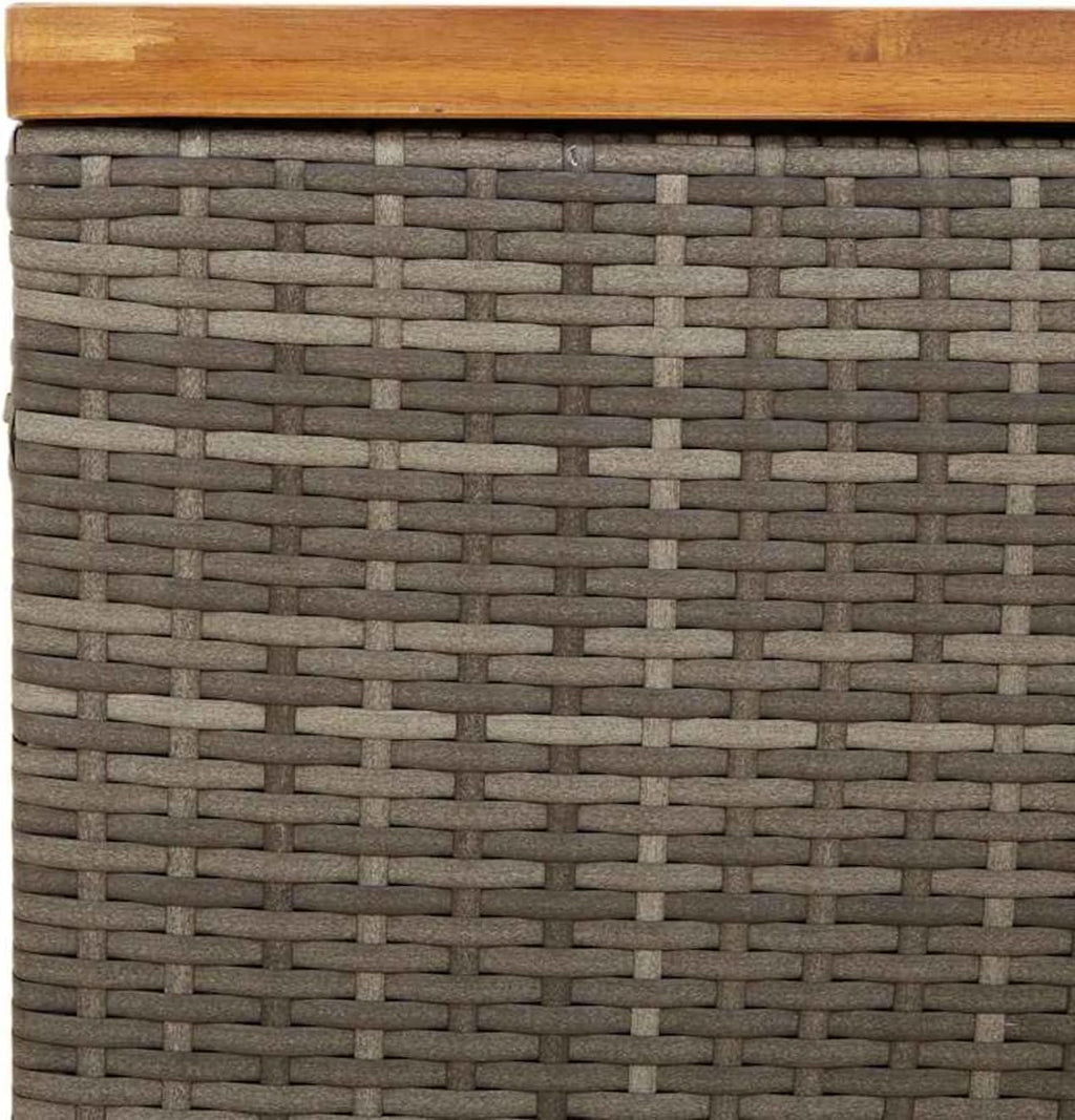 Gecheer Garden Storage Box with Acacia Wood Top, Grey Poly Rattan Outdoor Bench, 80x40x48 cm, Water-Resistant Interior Bag, UV-Resistant, Easy-Gas-Lift Lid