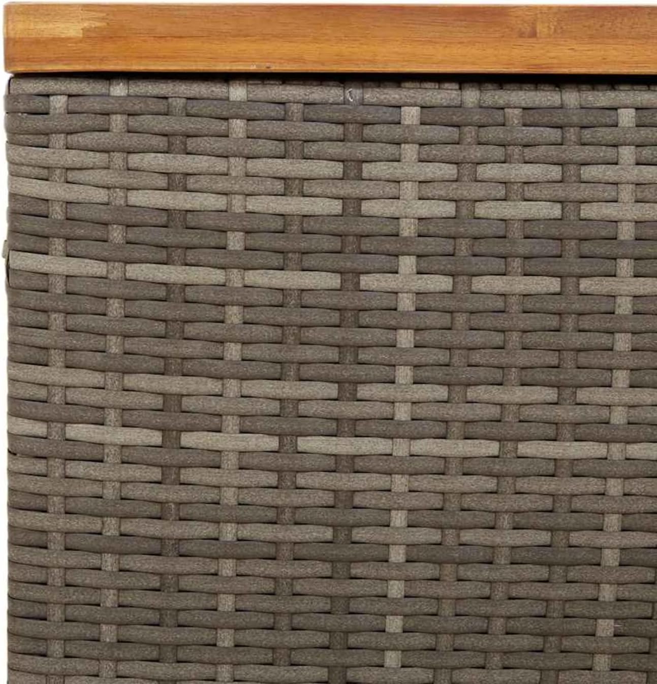 Gecheer Garden Storage Box, Poly Rattan Bench with Acacia Wood Top, 80x40x48 cm Outdoor Storage Seat for Patio Garden