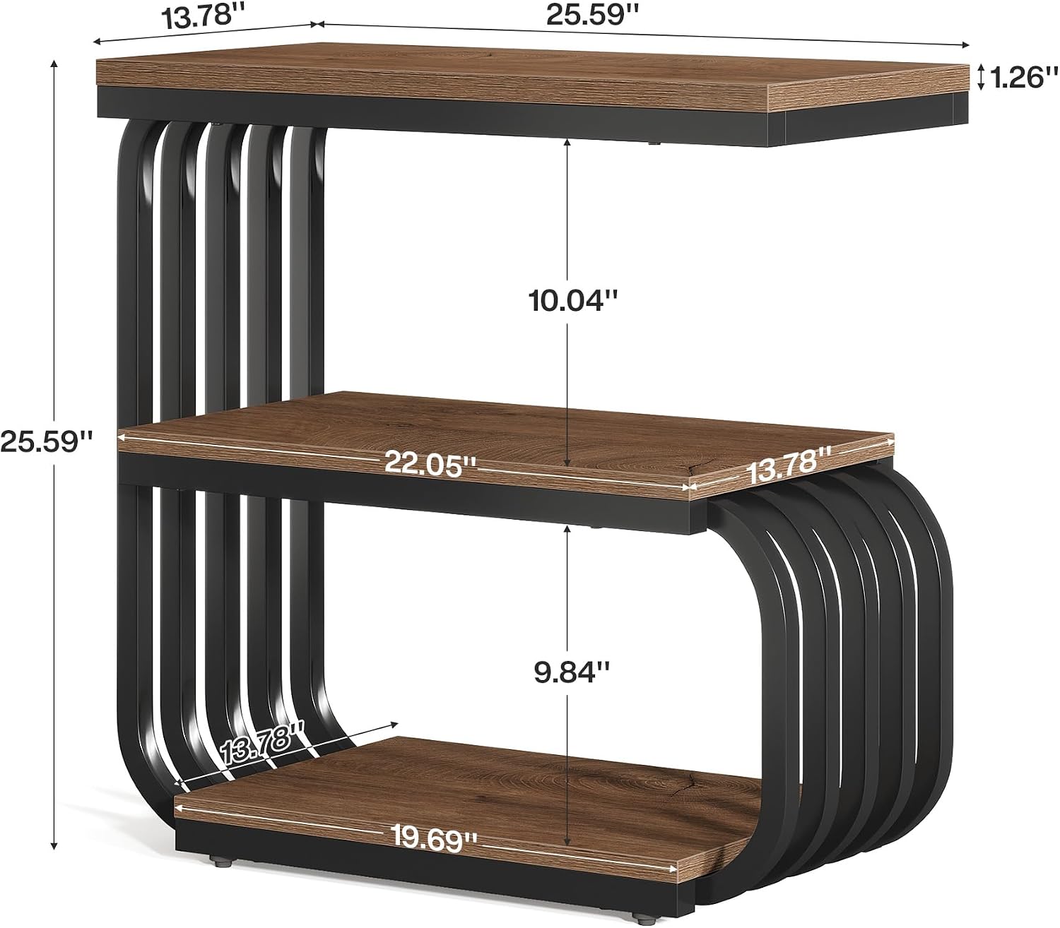 Tribesigns 3-Tier Nightstand, Narrow Bedside Stand, Industrial Vintage End Table for Bedroom, Living Room, or Small Spaces, Accent Side Table with Metal Frame (2, Brown)