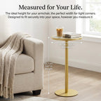 Gold Drink Table, Indoor Outdoor Small Round Side Table with Tempered Glass Top & Scroll Design, 24.7" Metal Pedestal End Table for Living Room, Patio, Small Spaces, Weather Resistant