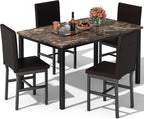 Hooseng 5 Piece Dining Table Set for 4, Faux Marble Kitchen Table with Upholstered Chairs, Modern Dinner Table Set for Dining Room, Apartment, Small Spaces, Brown＆Brown