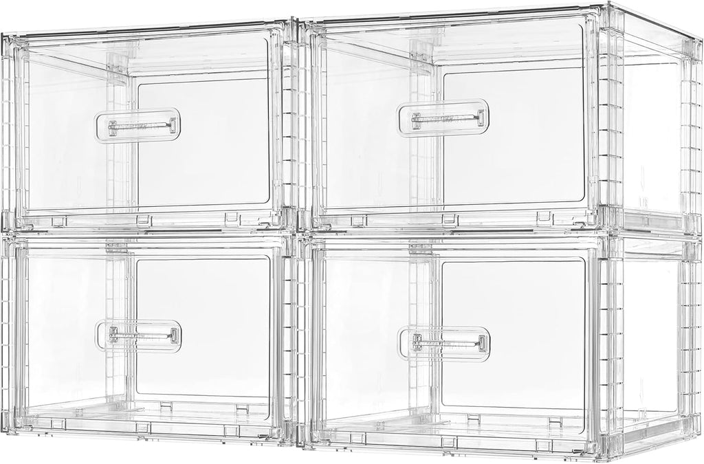 Vtopmart 4 Pack Clear Stackable Storage Drawers 15QT, Easily Assemble Closet Organizers,Plastic Storage Bins for Bathroom,Cabinet,Kitchen Pantry,Under Sink Organization(Medium)