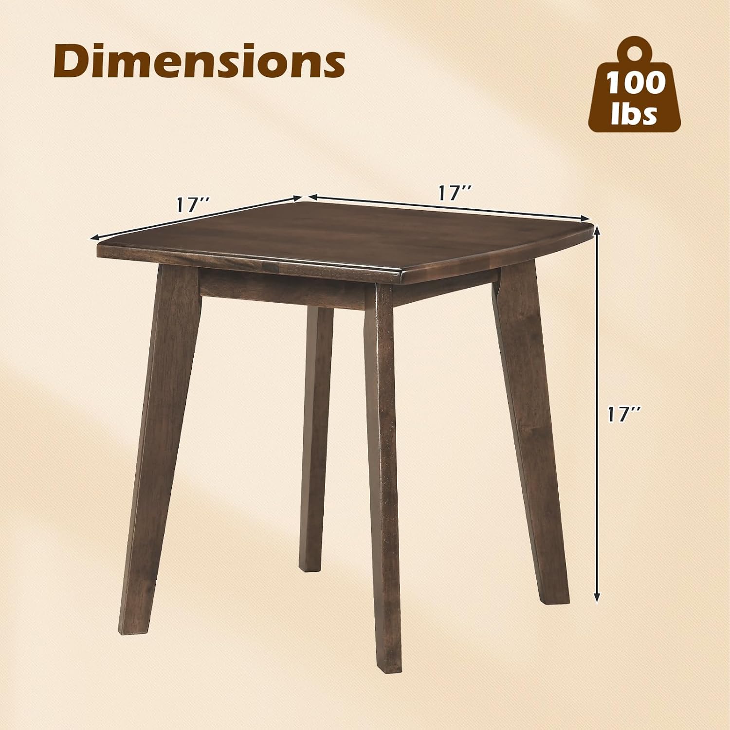 GOFLAME Solid Wood End Table, 17” Square Sofa Side Table with Storage, Thickened Top & Legs, Curved Edges, Retro, Rubber Wood Mid-Century Modern Nightstand for Living Room, Bedroom, Walnut (1)