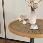 Vintage Round Accent Table with Carved Wood Detailing and Black Pedestal Base, 19.9” Diameter, 23.4” Height - Ideal for Living Room or Entryway Decor
