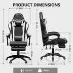 Mr IRONSTONE Gaming Chair with Footrest, Ergonomic Reclining Gamer Chair with Lumbar Support & Massage, High Back Racing Style Video Game Chair, Adjustable Headrest, Swivel Desk Chair, Black