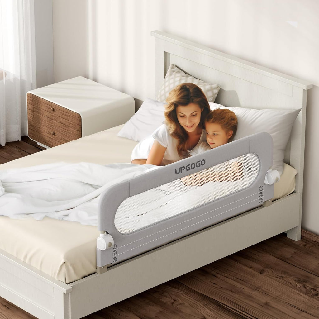 UPGOGO Folding Bed Rail for Toddlers,Baby Bed Rail Guard with Reinforced Anchor Safety System,Fit Bunk,Full Size,Queen,King,Twin(Grey,71"x23.6")