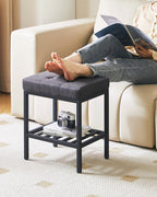 IBUYKE Rectangular Makeup Stool with Adjustable Feet and Storage Space, Footrest Chair, Linen Seat Vanity Stool, Multi-Use as Small Side Table or Ottoman, for Bedroom, Dark Gray WBD017G