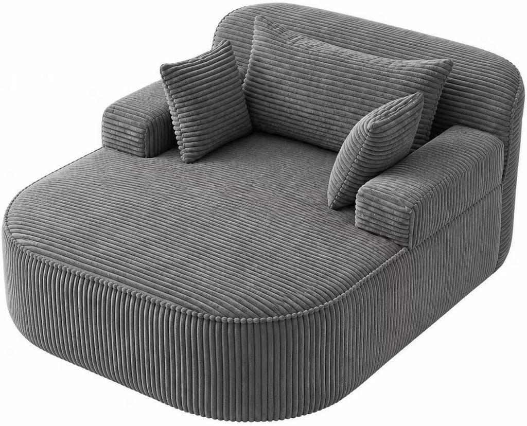 Oversized Chaise Lounge Chair Indoor, Boneless Couch Cloud Chair with 3 Comfy Pillows, Corduroy High-Density Foam Reading Chair, Wide Arms Bed Sleeper Sofa for Living Room Bedroom Relaxing