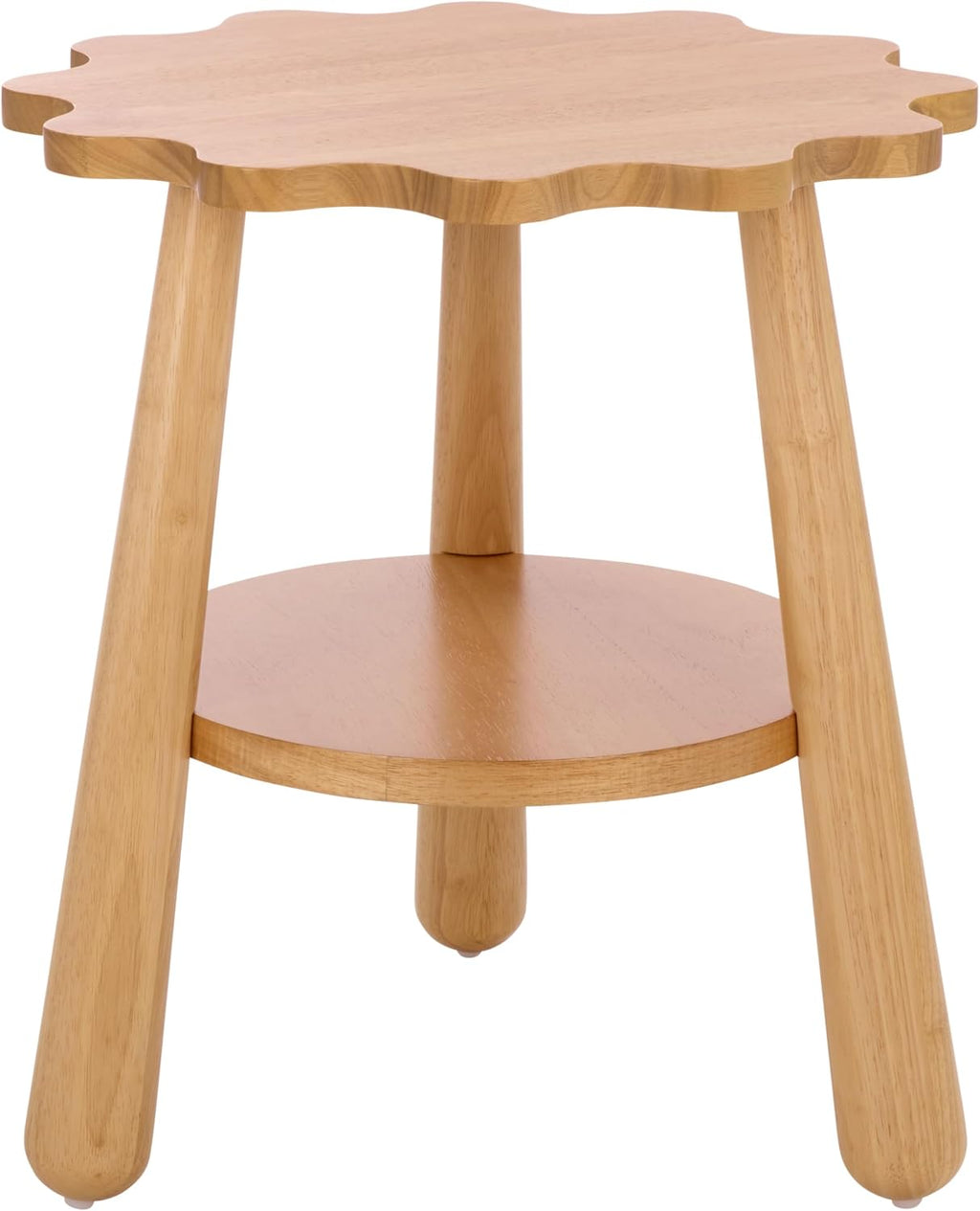 SAFAVIEH Home Collection – Forsythe Natural Brown Accent Table with Lower Shelf, Scalloped Round Design (ACC9201B)