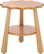 SAFAVIEH Home Collection – Forsythe Natural Brown Accent Table with Lower Shelf, Scalloped Round Design (ACC9201B)