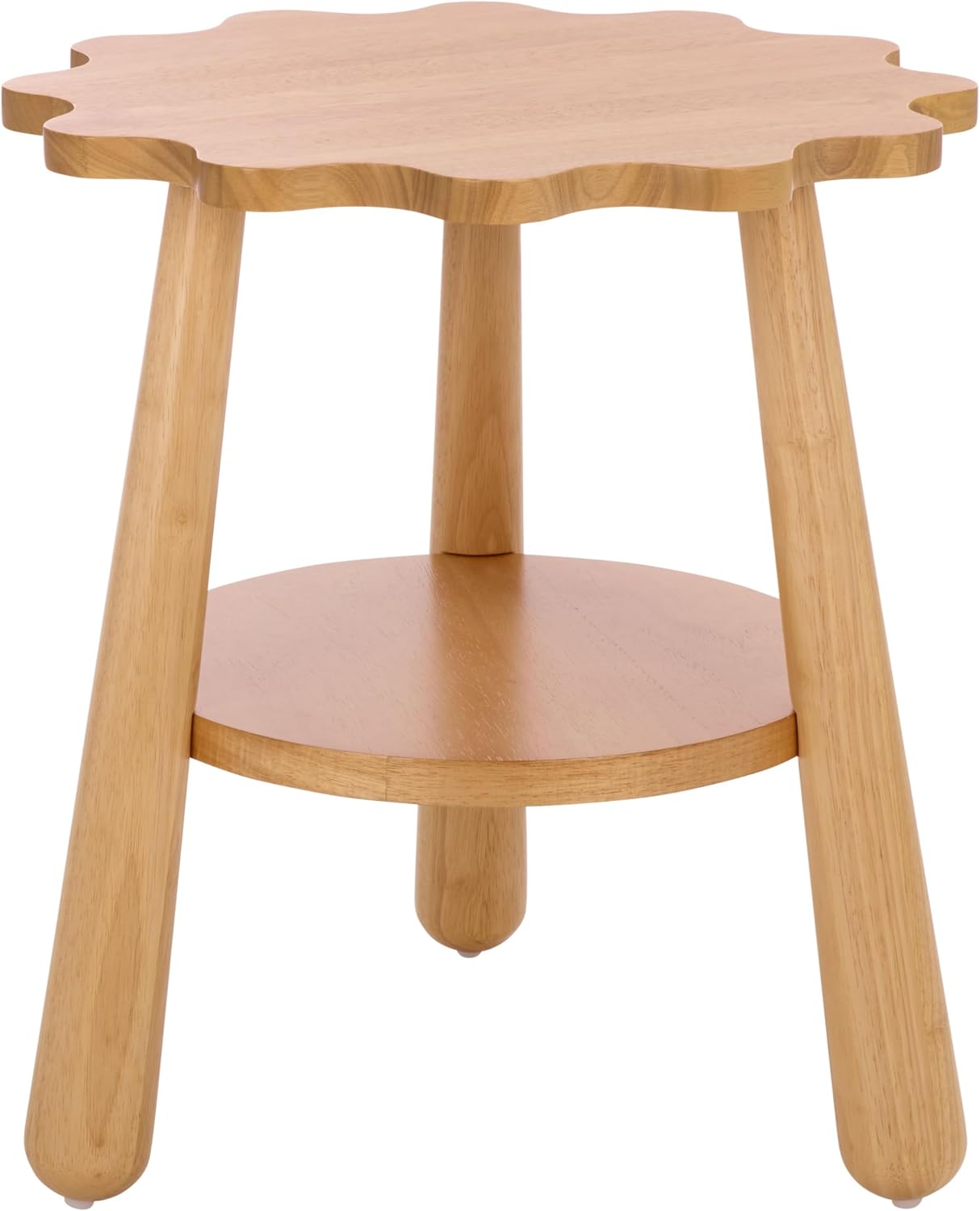 SAFAVIEH Home Collection – Forsythe Natural Brown Accent Table with Lower Shelf, Scalloped Round Design (ACC9201B)