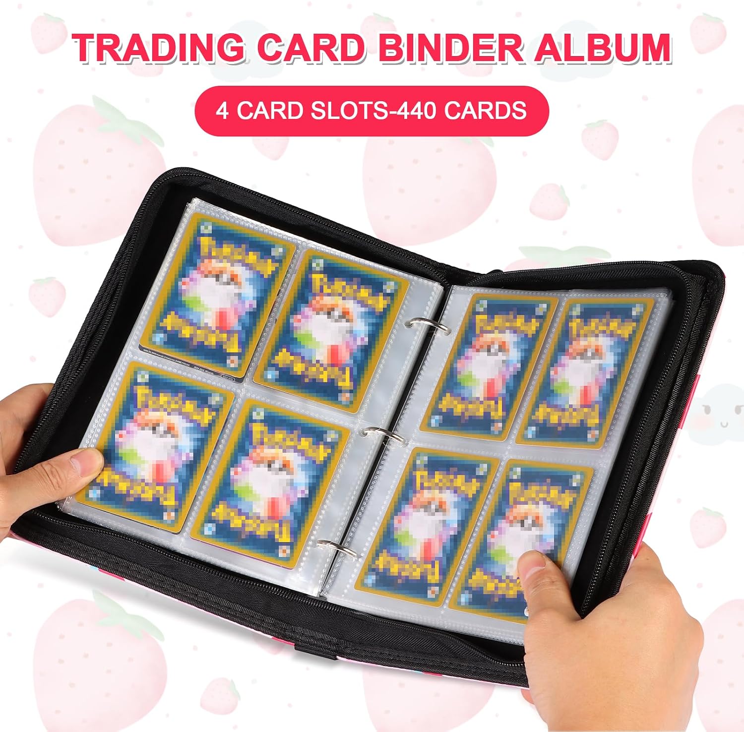 CLOKORIA Card Binder for Girls Gifts,440 Cards Collectible Trading Card Holder Case with 55 Sleeves, 4 Pocket for TCG Game Cards Collection Sports Trading Cards Collector Album (Strawberry Peach)