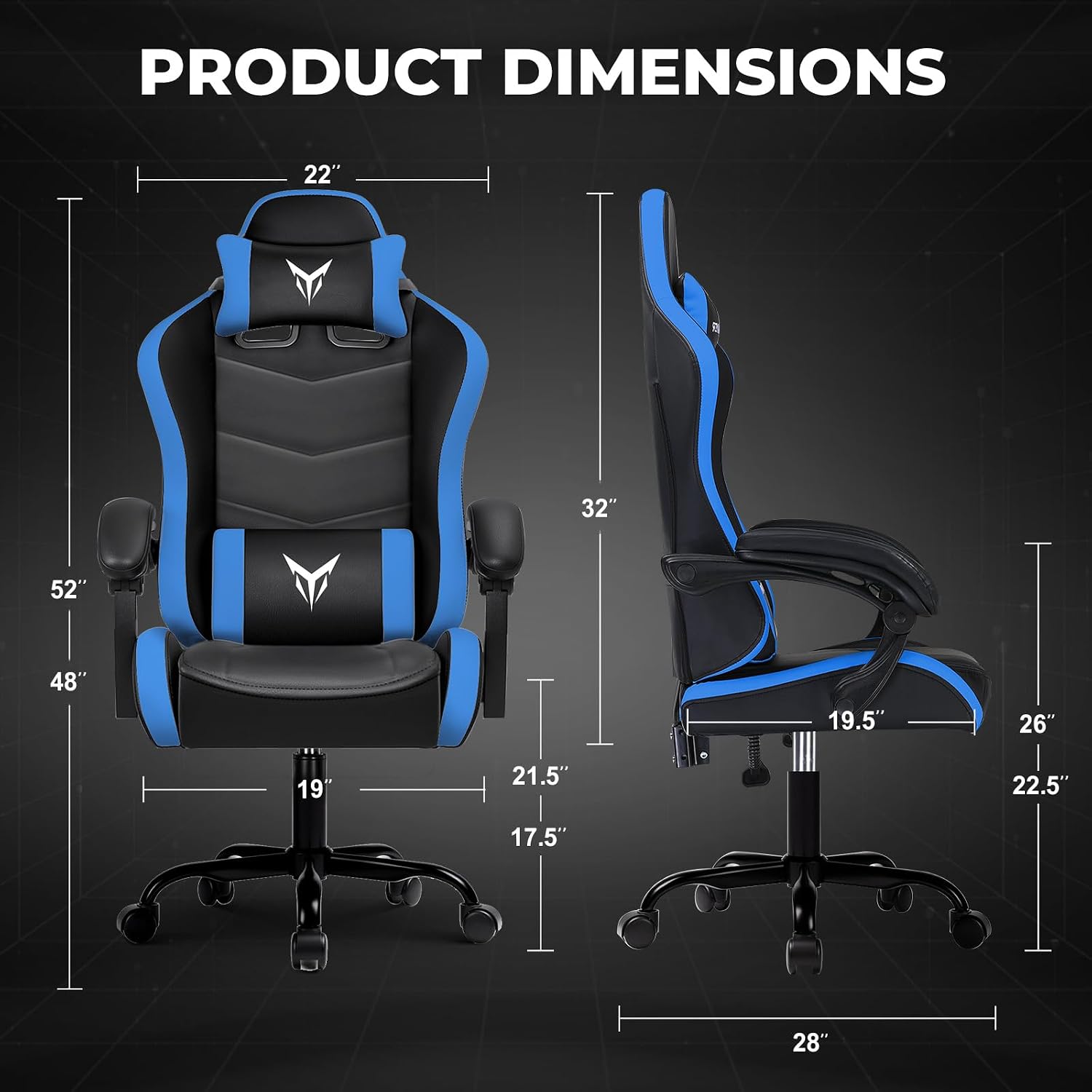 EXRACING Gaming Chair, Ergonomic Computer Chair 350lbs High Back for Adults, Height Adjustable Video Game Chair with Headrest and Lumbar Support, 360° Swivel, PU Leather, Linkage Armrest, Blue