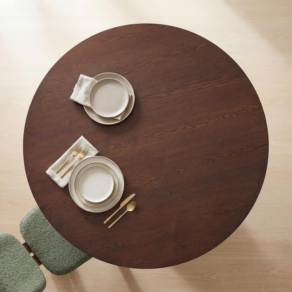 CIMOTA 59'' Round Dining Table for 4-6, Modern Pedestal Kitchen Table Circle Wood Walnut Grain Finish Grain Tabletop Dinner Table Kitchen Table, Walnut Wood