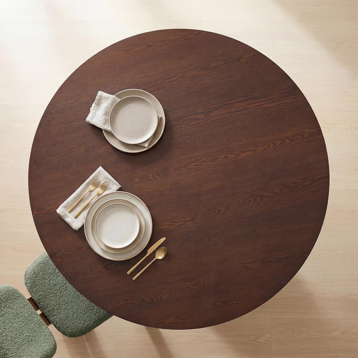 CIMOTA 59'' Round Dining Table for 4-6, Modern Pedestal Kitchen Table Circle Wood Walnut Grain Finish Grain Tabletop Dinner Table Kitchen Table, Walnut Wood