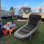 Folding Lounge Chairs for Outside, Portable Camping Cot, 6-Position Chaise Lounge Chairs with Side Pocket and Mattress, Heavy Duty Chaise Lounges for Outdoor Patio Balcony Beach (Black)
