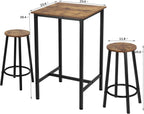 Finnhomy Bar Table Set, 23.6" Pub Table High Top Table, Square Bar Height Table, Bar Table with Stools, Kitchen Table Set for 2, Dining Table Set, Breakfast for Kitchen, Living Room, Rustic Brown