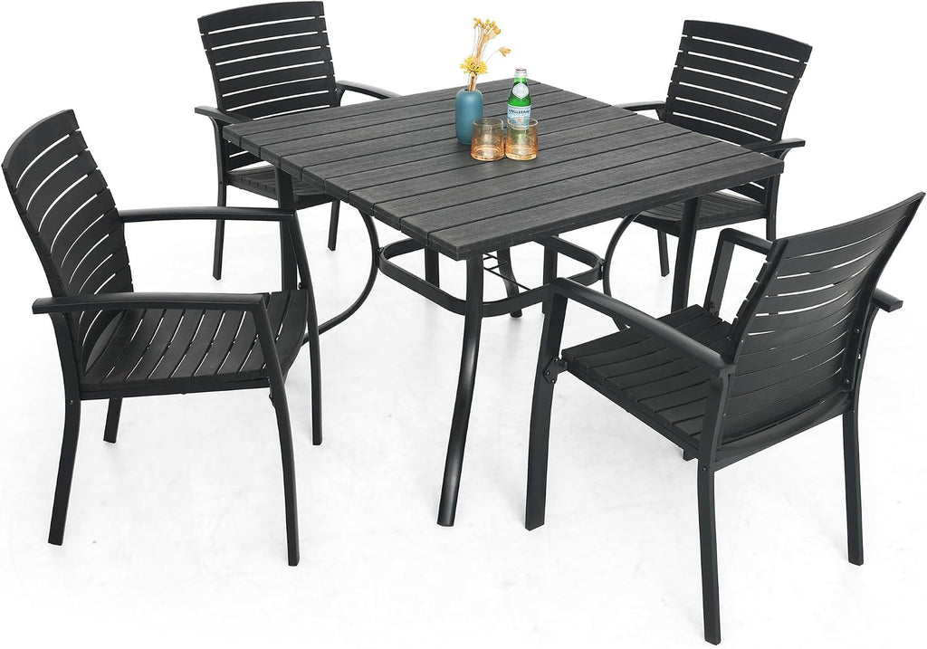 Anmutig Outdoor Dining Table with 1.6" Umbrella Hole, Picnic Table Brown Plastic Square Backyard Bistro Table Outdoor Dining Table for Garden, Poolside, Backyard