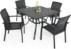 Anmutig Outdoor Dining Table with 1.6" Umbrella Hole, Picnic Table Brown Plastic Square Backyard Bistro Table Outdoor Dining Table for Garden, Poolside, Backyard