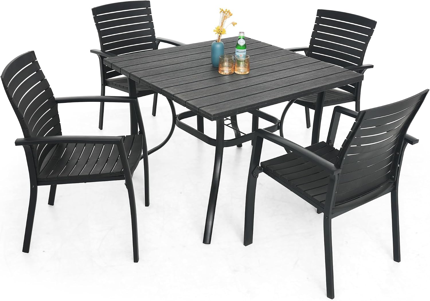 Anmutig Outdoor Dining Table with 1.6" Umbrella Hole, Picnic Table Brown Plastic Square Backyard Bistro Table Outdoor Dining Table for Garden, Poolside, Backyard