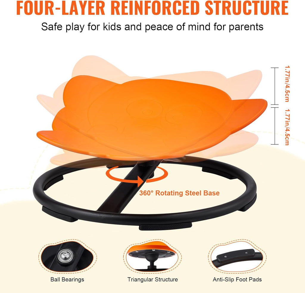 Elephant Swivel Chair, 220 LBS Capacity, 360° Spinning Chair, Autistic Sensory Toy Chair with Non Slip Metal Base, Toddler Sit and Spin Chair for Coordination Balance Focus Orange HB25