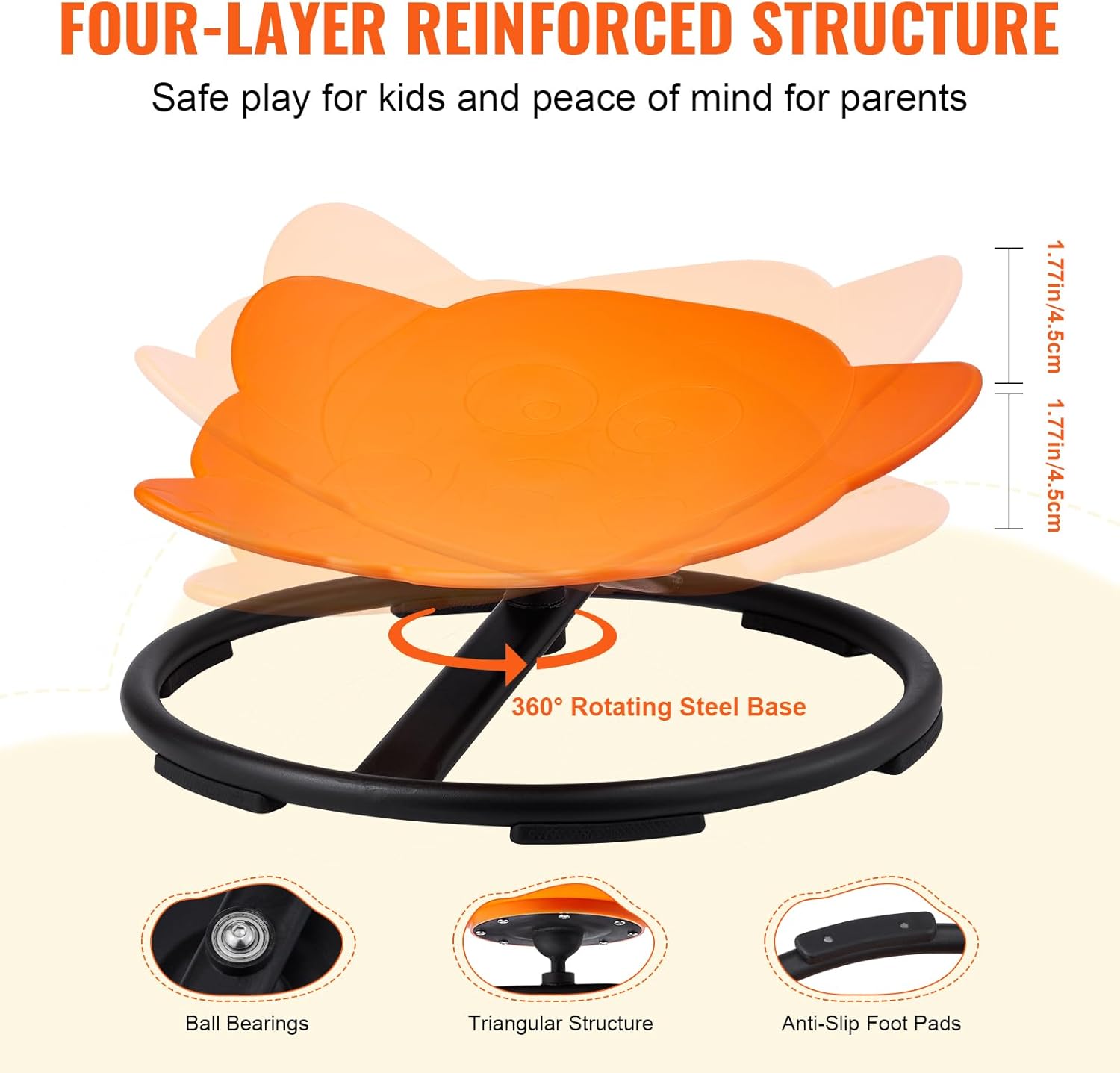 Elephant Swivel Chair, 220 LBS Capacity, 360° Spinning Chair, Autistic Sensory Toy Chair with Non Slip Metal Base, Toddler Sit and Spin Chair for Coordination Balance Focus Orange HB25
