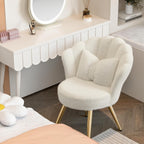 Plush Velvet Sherpa Accent Chair with Gold Metal Legs, Fluffy Vanity Chair for Makeup Room, Upholstered Guest Chair for Living Room, for Bedroom, Cream White