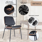 Dining Chairs Set of 6, Upholstered Mid-Century Modern Dining Room and Kitchen Chairs with Walnut Backrest,Retro Accent PU Leather Side Chairs with Metal Legs,Dark Black