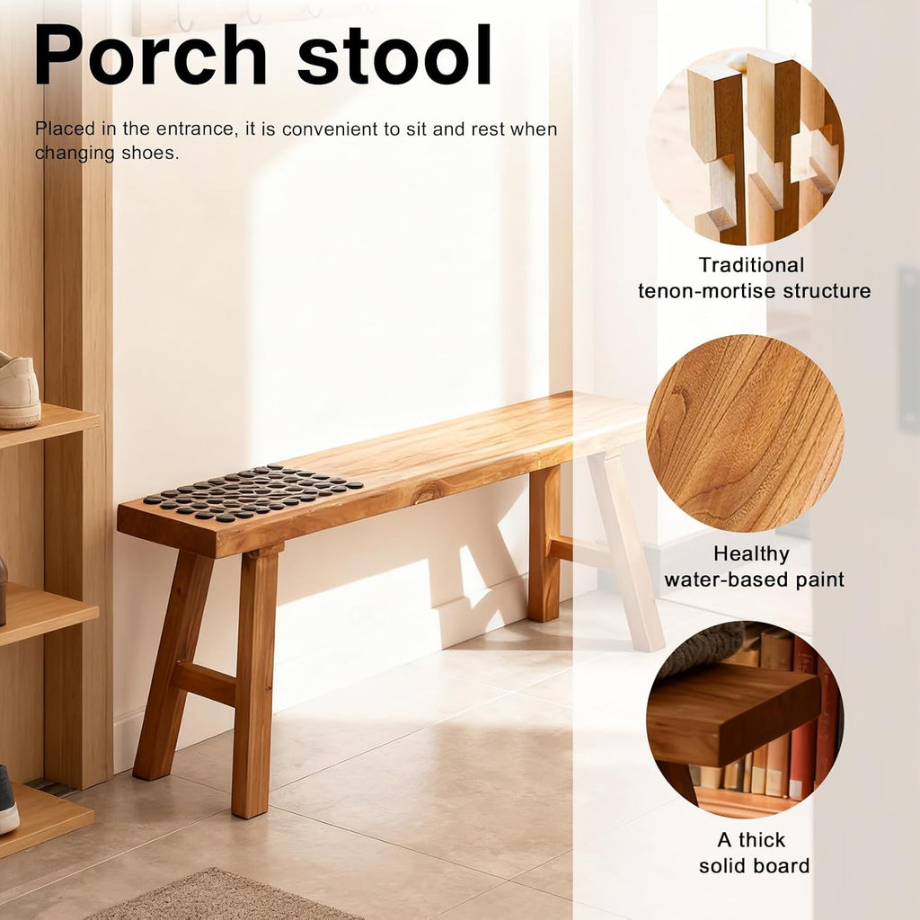 Wooden Entryway Bench Farmhouse for Bedroom End of Bed Vintage Artisan Live Edge Ustic Interior Decor Accent Mudroom,Bedside,Dinette Table,Noodle Narrow Bench (55" W x 17.7" H x 10" D)