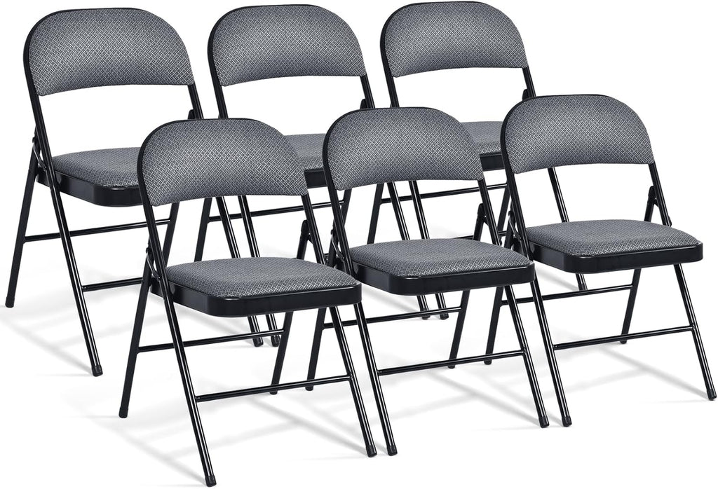 Giantex 6-Pack Folding Chairs Set - Waiting Room Chairs with Metal Frame, Fabric Upholstered Padded Seat, Foldable Party Chair Set, Event Chair, Folding Guest Chairs Set of 6, Grey