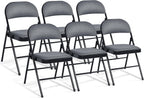 Giantex 6-Pack Folding Chairs Set - Waiting Room Chairs with Metal Frame, Fabric Upholstered Padded Seat, Foldable Party Chair Set, Event Chair, Folding Guest Chairs Set of 6, Grey