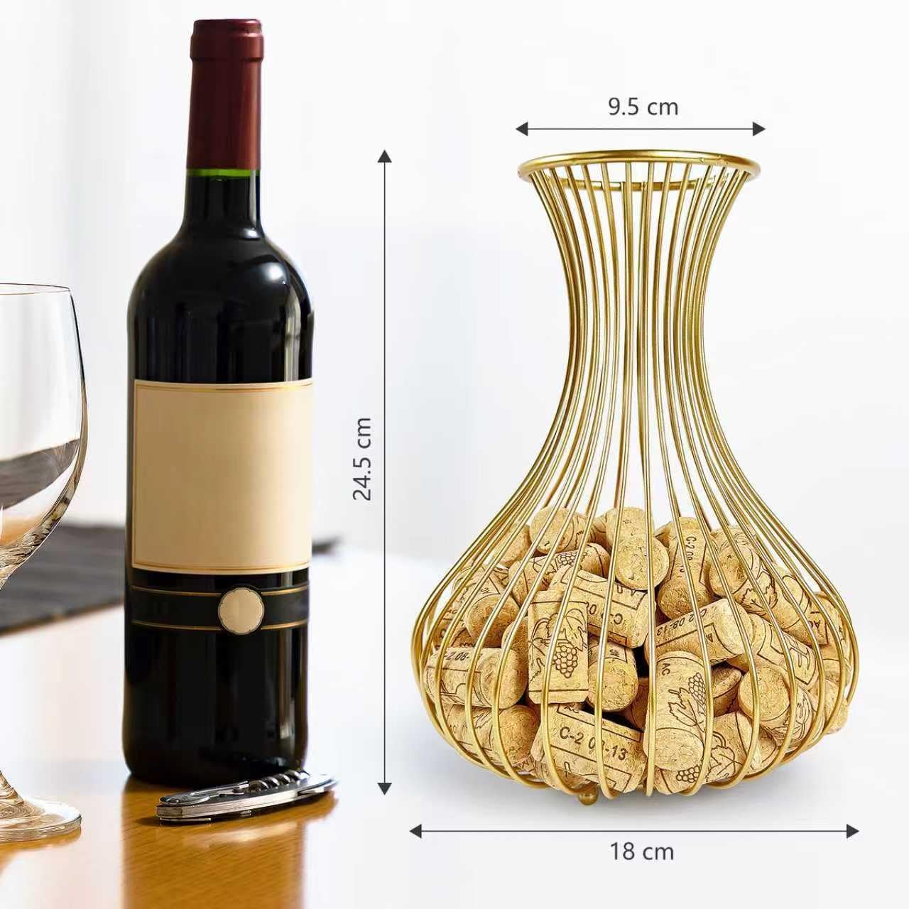 Wine Cork Holder – Elegant Wine Decor & Decorative Cork Holder, Wire Container for Corks with Wine Cork Holders Decorative Style, Holds 75 Corks Freestanding, Perfect for Home Bars, Restaurants