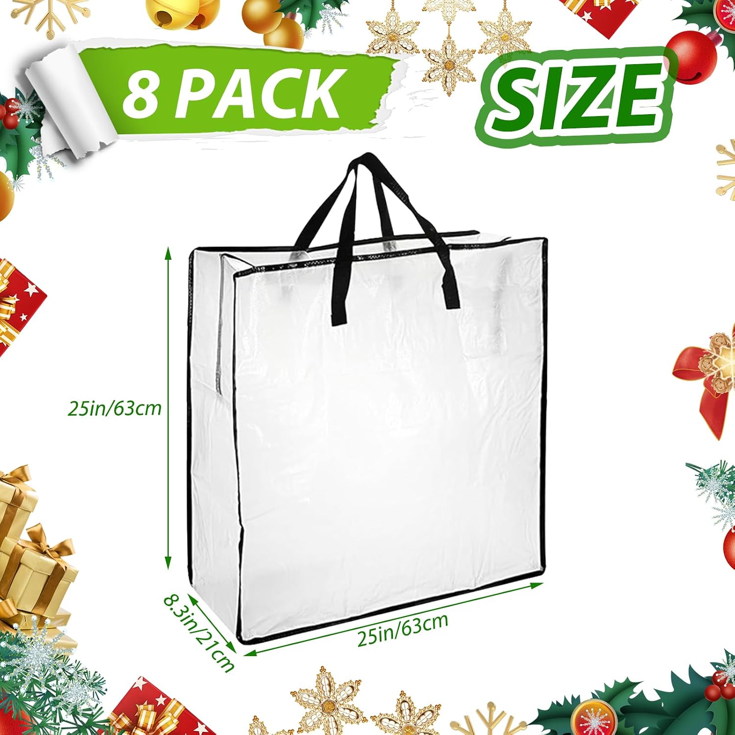 8 Pack Wreath Storage Bags, 24 Inch Clear Christmas Wreath Storage Bag with Zipper and Handles, PP Woven Holiday Decor Storage Bags
