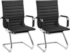 Yaheetech Faux Leather Office Reception Chair Without Wheels Mid Back Ergonomic Guest Chairs for Conference Reception Room Waiting Room, Set of 2 Black