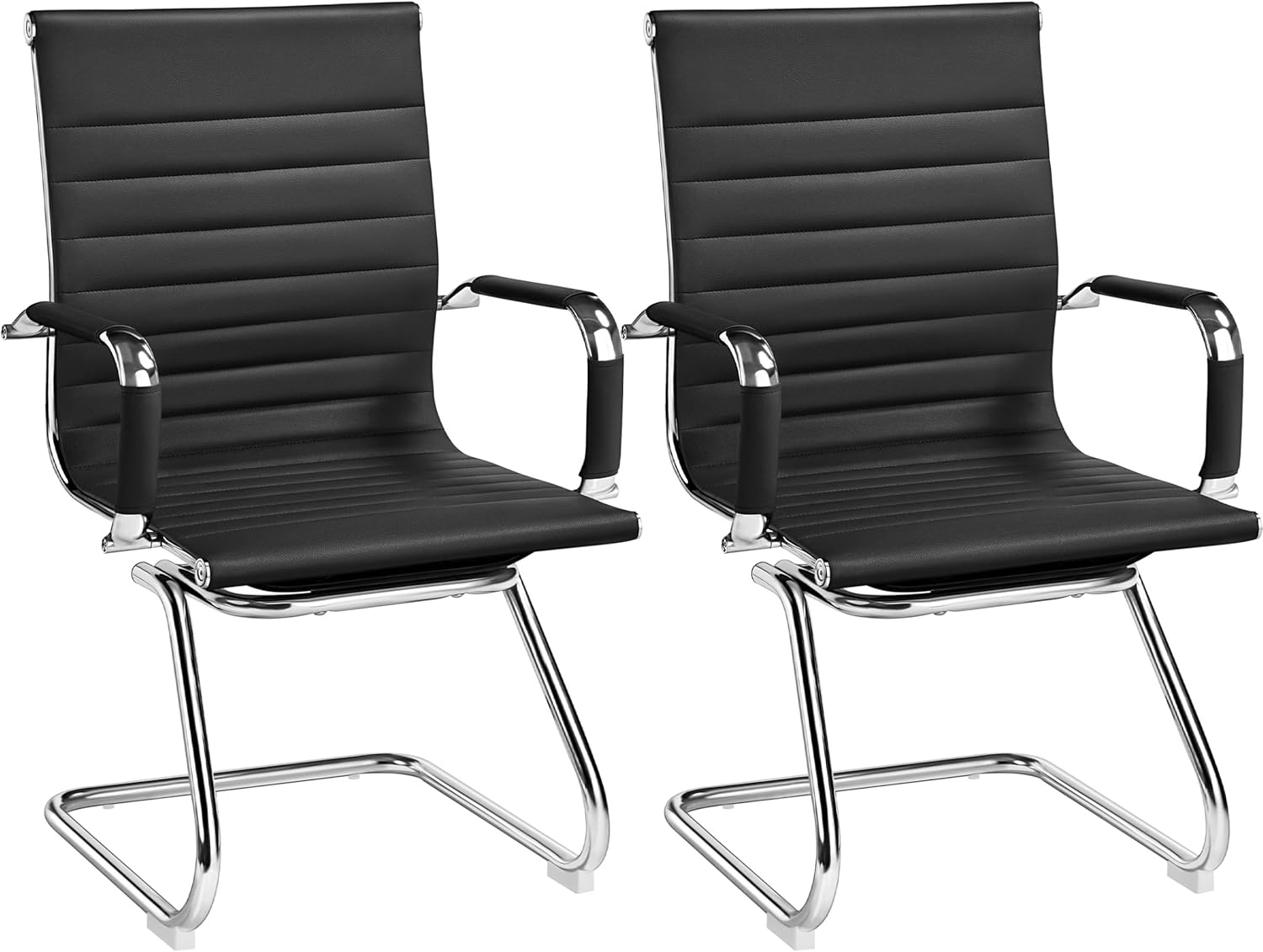 Yaheetech Faux Leather Office Reception Chair Without Wheels Mid Back Ergonomic Guest Chairs for Conference Reception Room Waiting Room, Set of 2 Black