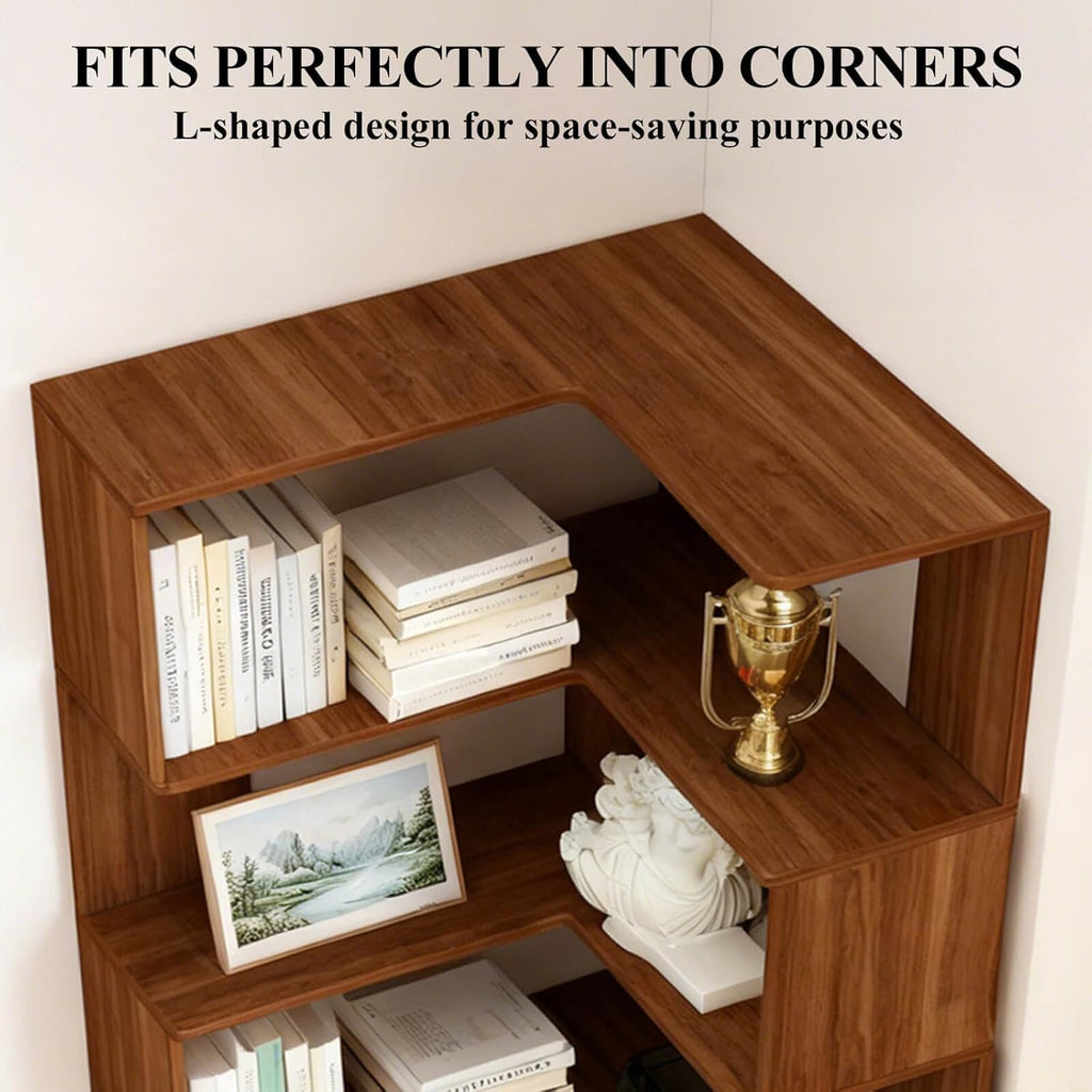 Corner Bookshelf, 6 Tier Corner Bookcase Tall, 78.7" L-Shaped Corner Book Shelf, Walnut Corner Shelves for Home Office, Living Room, Bedroom