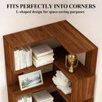 Corner Bookshelf, 6 Tier Corner Bookcase Tall, 78.7" L-Shaped Corner Book Shelf, Walnut Corner Shelves for Home Office, Living Room, Bedroom