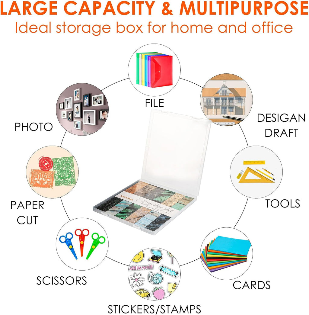 4 Pack Scrapbook Paper Storage, 12x12 Plastic Paper Organizer Box, Stackable Portable Document Holder, Craft Organizer Storage, Photo Storage Box Sticker Art Supplies Organizers (White, 4Pcs)