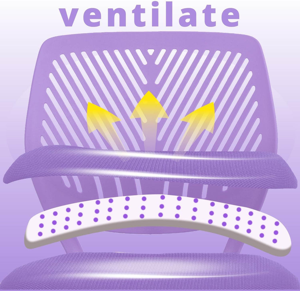 FurnitureR Teens Girls Task Chair 360 Swivel, Low Mid PP Mesh Back Fabric Seat, Height Adjustable, Rolling Castor, W15.7inces x D15.2inces x H29.5-34.2inches (Purple)
