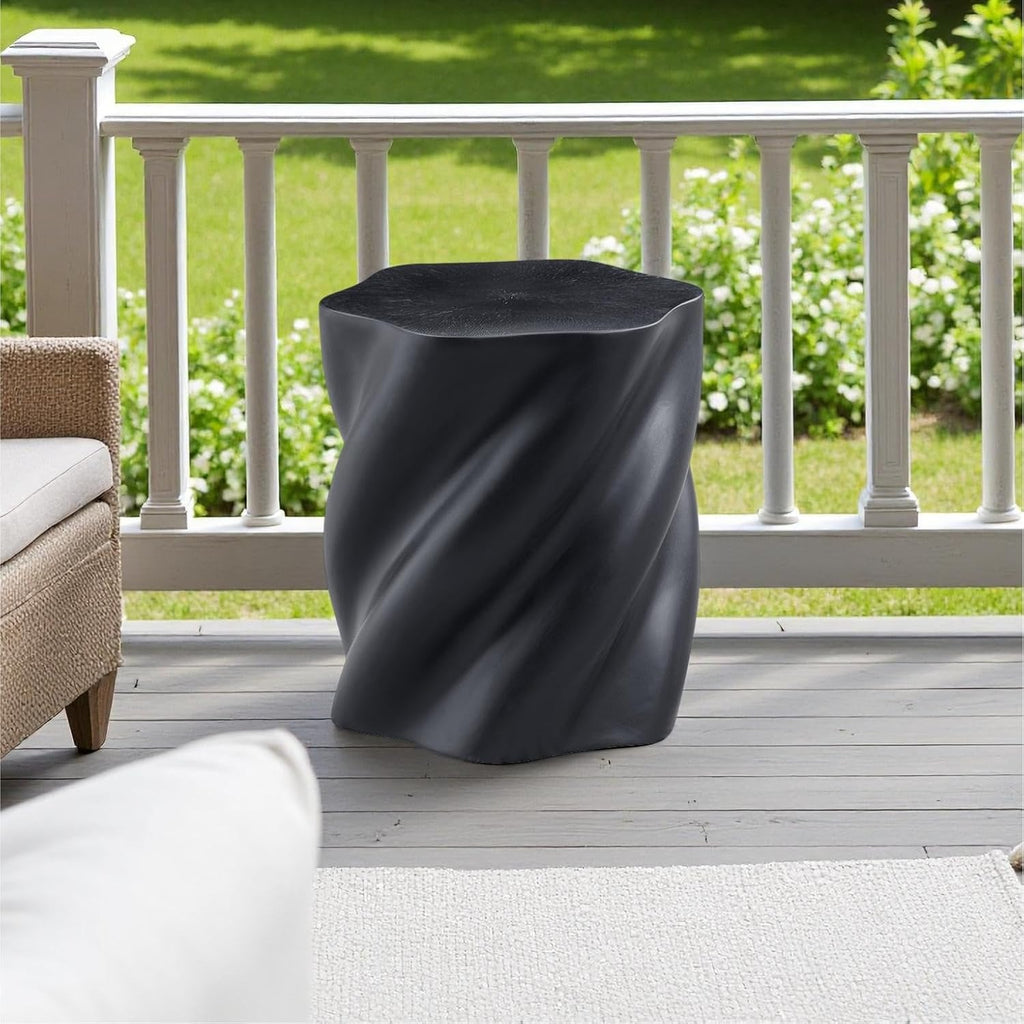 Art Deco Twisted End Table, Organic Sculptural Side Table for Living Room Decor, Modern Nightstand with Smooth Black Fiberglass Finish, Compact Accent Furniture for Small Spaces