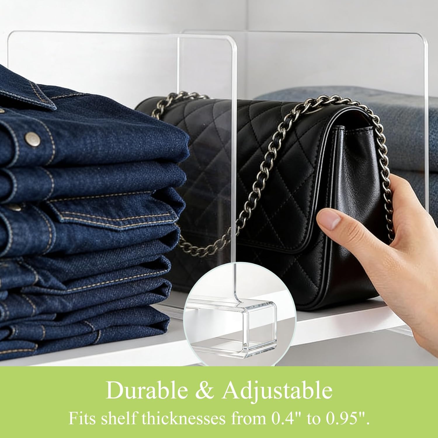 Acrylic Shelf Dividers for Closet Organization: Clear Handbag Purse Organizer for Closet - Shelf Separators for Sweater Sweatshirt Clothes Towel in Bedroom Kitchen, 8Pack