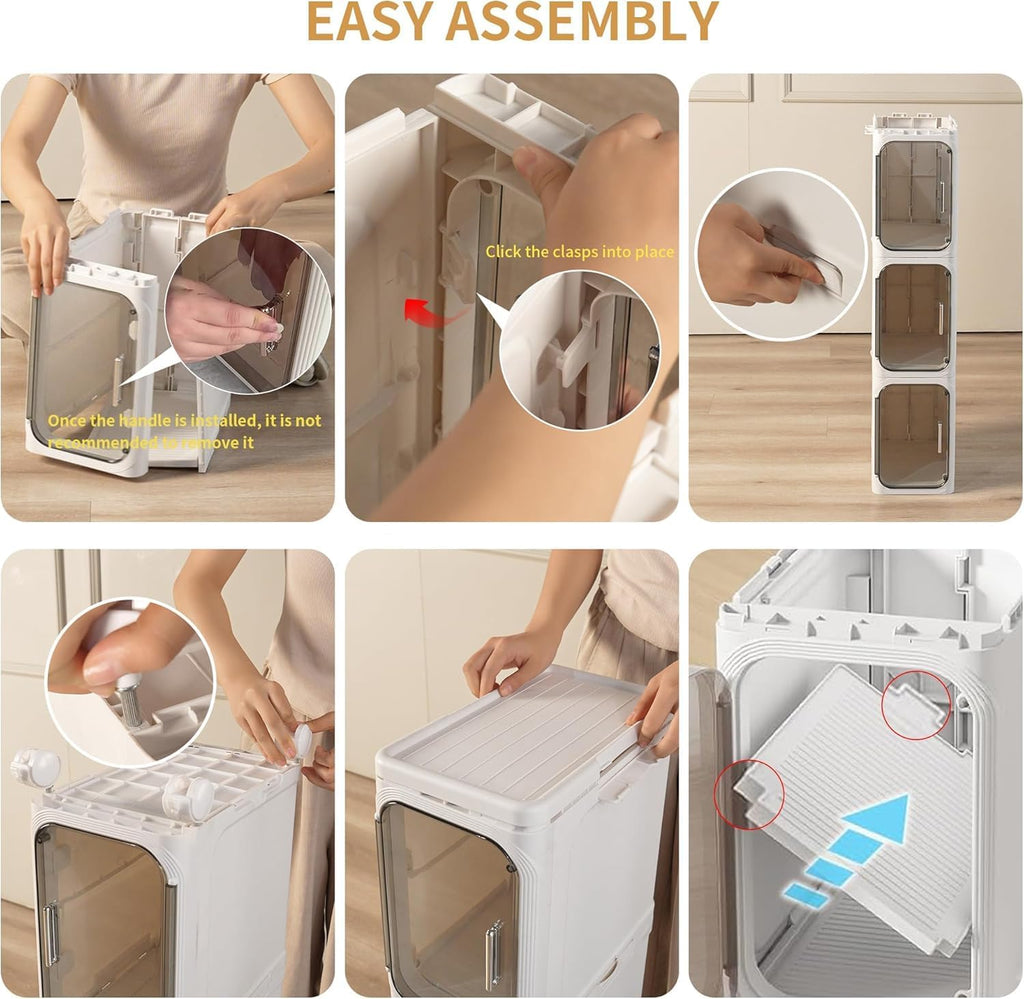 2-Tier Slim Narrow Bathroom Storage Cabinet, Cream White | Tool Free Assembly, Adjustable shelves, Fits for Narrow Spaces, Lockable Wheels, Magnetic Clear Door