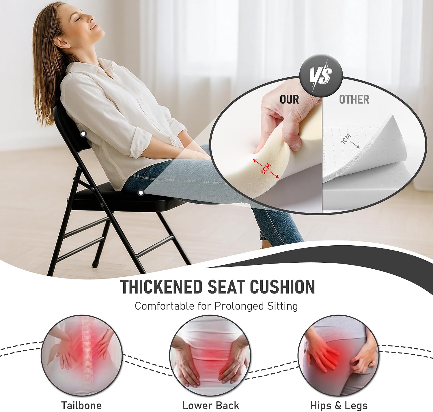 12 Pack Black Folding Chairs with 3cm Thick Padded Cushion, Metal Chairs with Durable Double-bar Steel Frame for Home and Office, for Indoor and Outdoor Events, 380LBS
